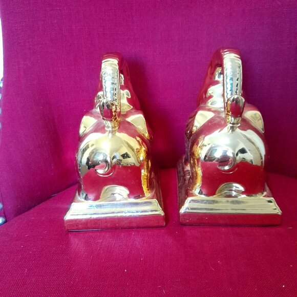 Gold Elephant Bookends Pair Ceramic 7" Tall - Picture 3 of 9